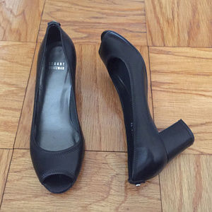 Stuart Weitzman Peep Toe Black Leather Pumps